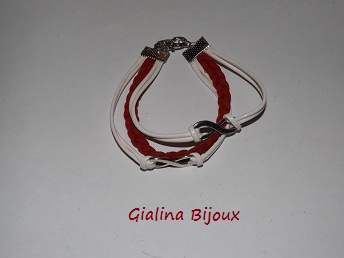 Bracelet fantaisie infini multi rangs blanc et rouge