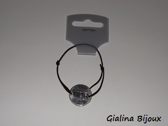 Bracelet fantaisie MDR en métal argenté et cordon noir