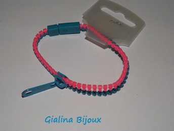 Bracelet fantaisie ZIP bleu rose