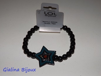 Bracelet Cheyenne Lolilota étoile en émail bleu et perles de verre noir