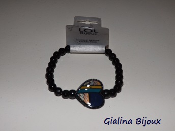 Bracelet Cheyenne Lolilota petit coeur en émail bleu nuit et multicolore et perles de verre noir